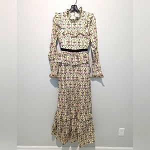 Agua by Agua Bendita Sesamo Ruffled Printed Maxi Dress NWT